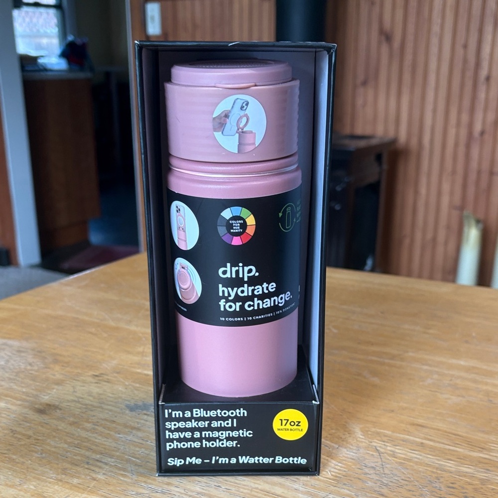 Hydrate for Change Pink Water Bottle with Bluetooth Speaker